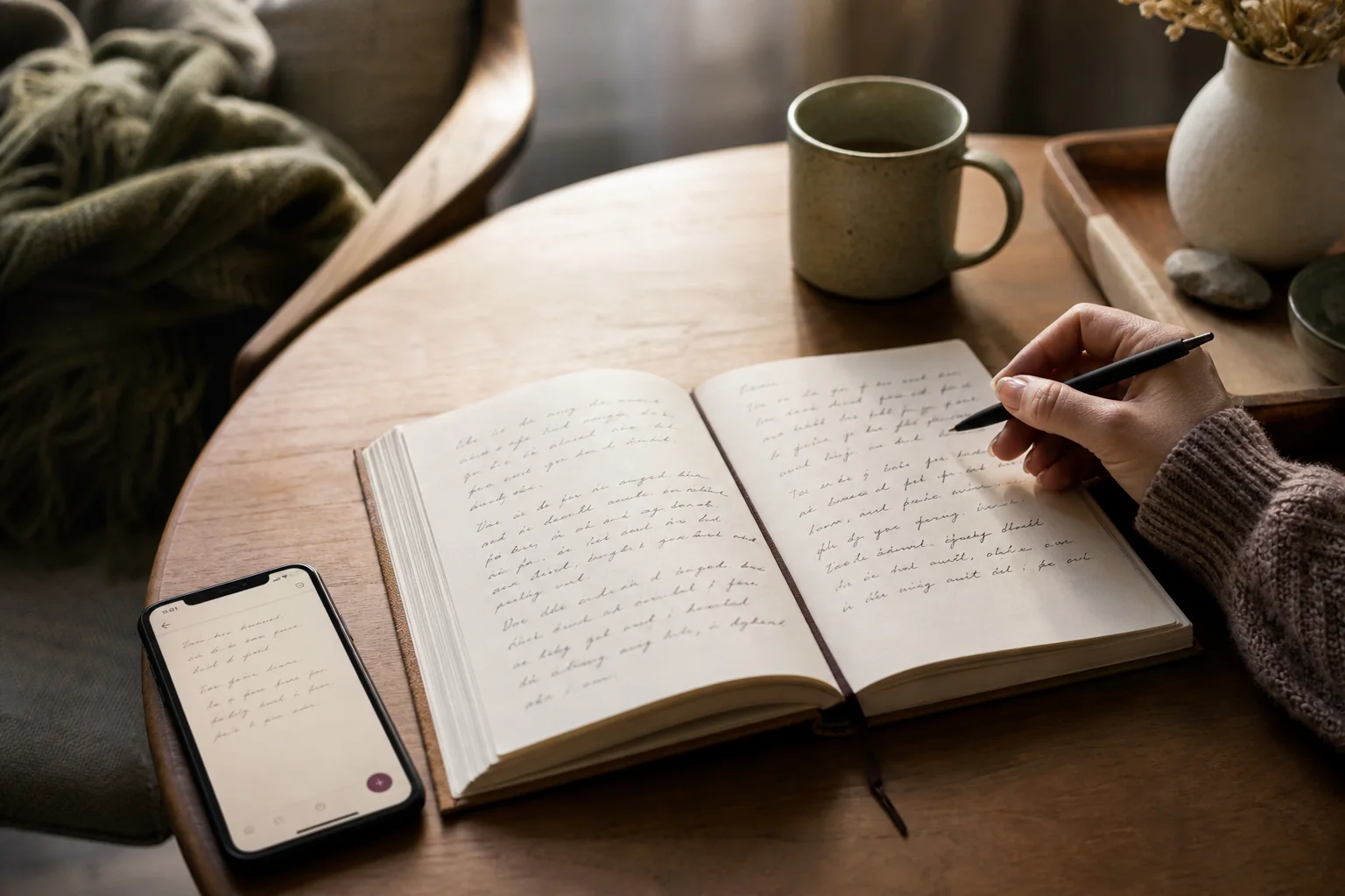 A private journal and phone used to capture thoughts between therapy sessions